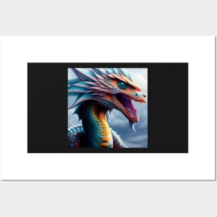 Ancient Cyan Rainbow Scaled Dragon Posters and Art